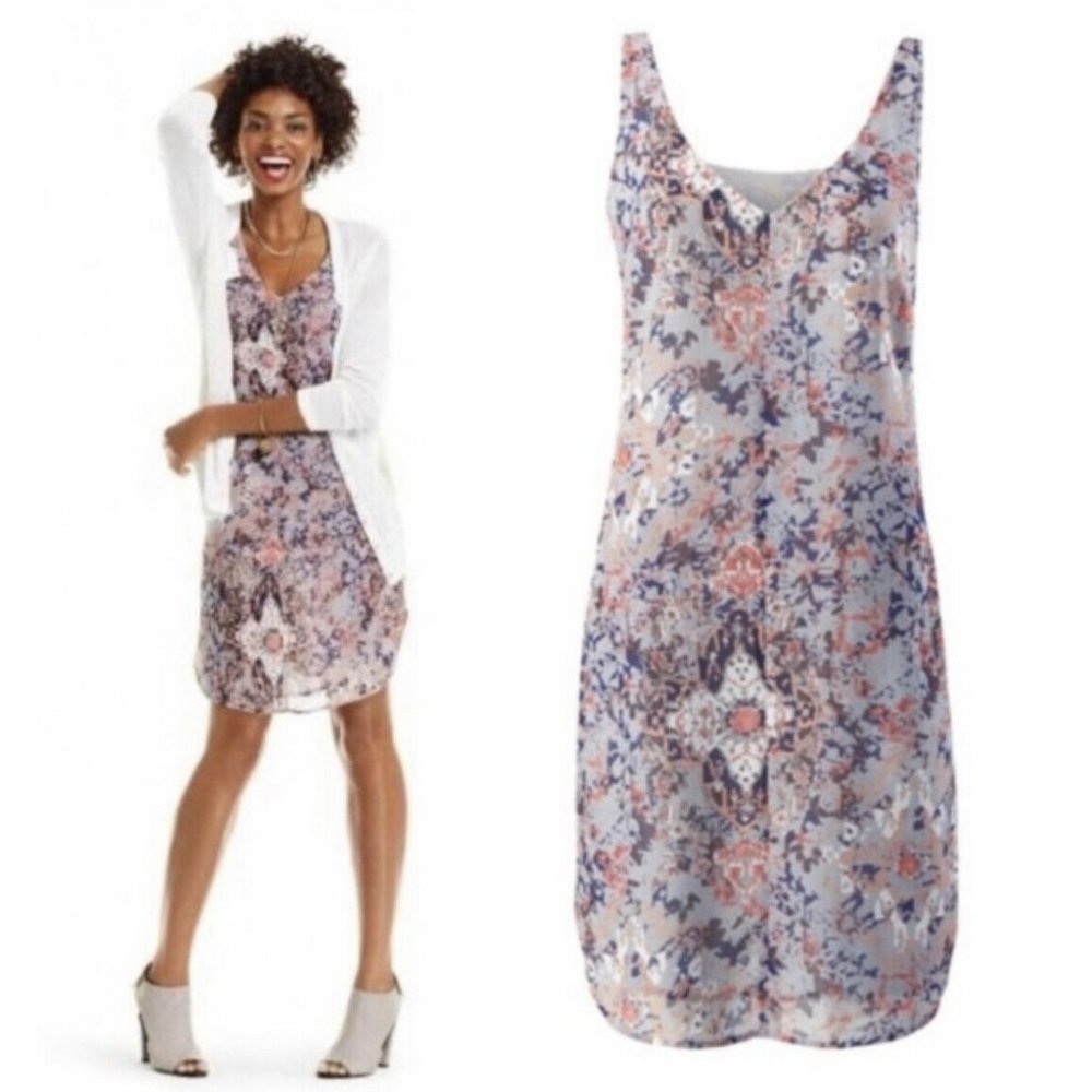 Cabi Womens Size XS Gray Shift Fresco Dress Abstract Print Sleeveless Pockets